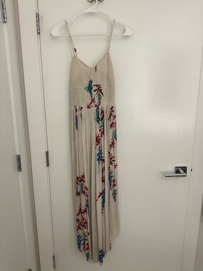 Free People Beige Maxi Dress with Red & Blue Floral Print